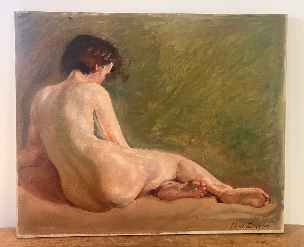 Charles De Ziegler 1890-1962 - Oil On Canvas - Female Nude - Switzerland - 60x73cm-photo-2