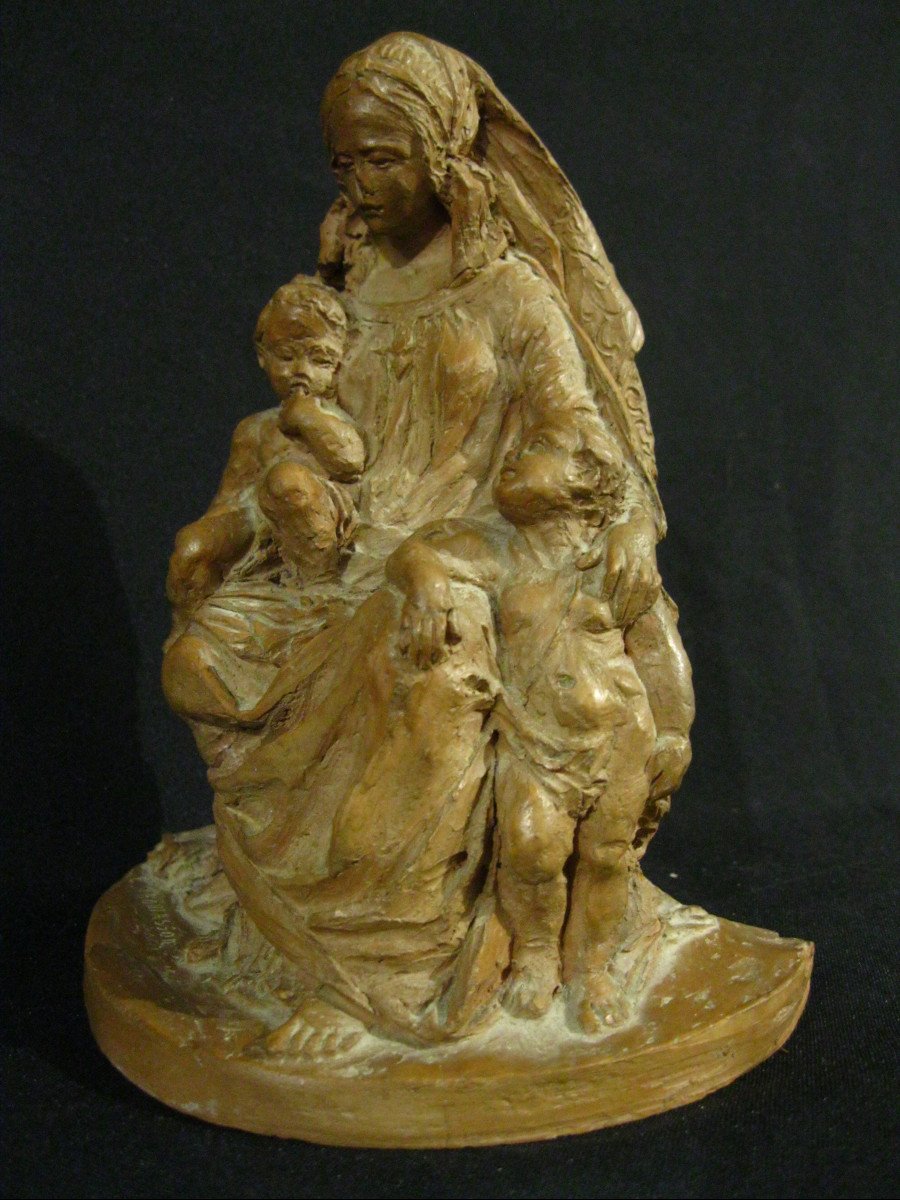 Vierge à l'Enfant Jésus Et Saint Jean Le Baptiste - Terre Cuite - E. Thomasson 19e-20e-photo-4