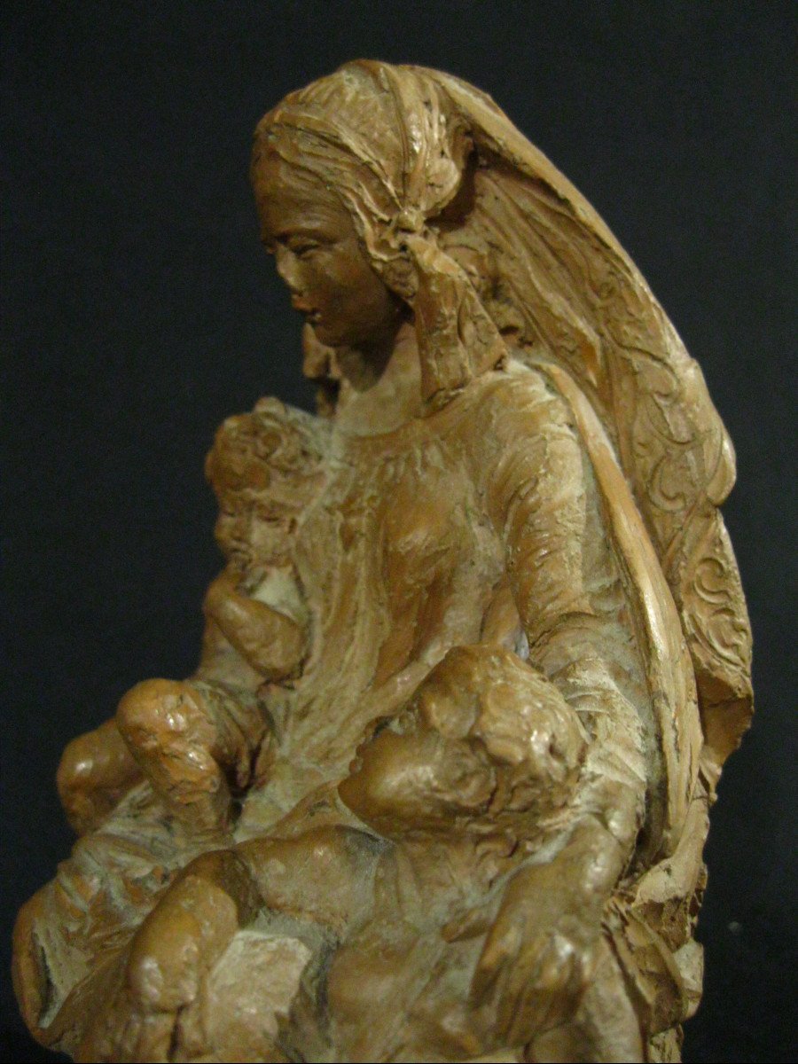 Vierge à l'Enfant Jésus Et Saint Jean Le Baptiste - Terre Cuite - E. Thomasson 19e-20e-photo-6