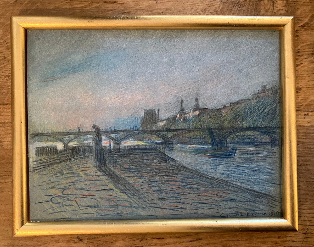 Claude Firmin - Bord De Seine à Paris - 1910 - Pastels & crayons de couleurs.