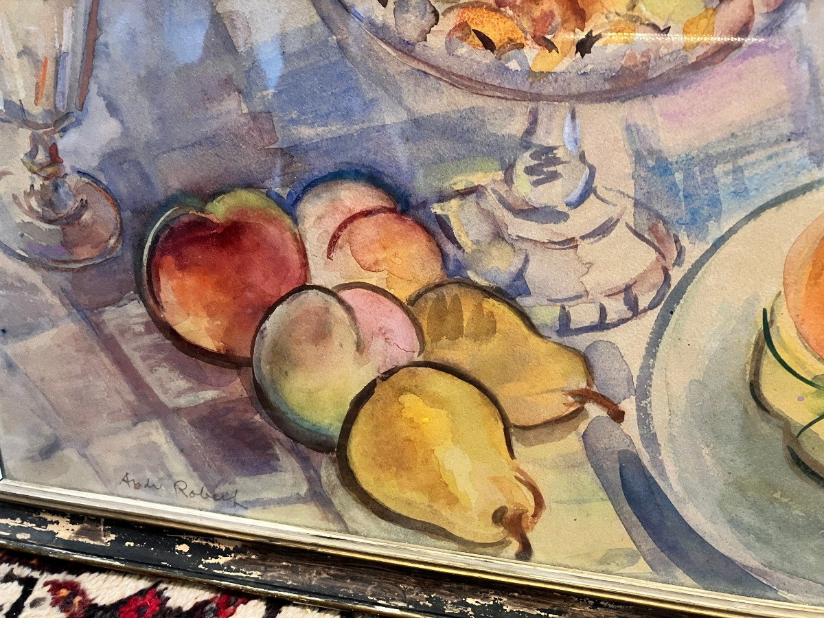 André Robert - Still Life With Fruits - Watercolor - Mid 20th Century-photo-3