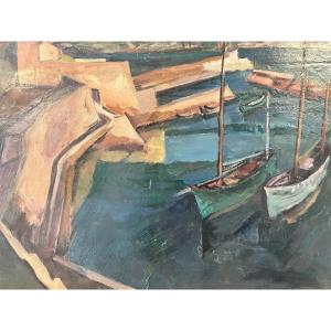 Abel Gerbaud 1888-1954 - The Port Of Saint-tropez - 1921 - Oil On Canvas 60 X 73 Cm