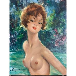 Jules Lempereur 1902-1985 - Portrait D’une élégante Nue - Huile Sur Toile