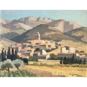 Edmond Chauvet 1903-1969 Paysage Provençal - Huile Sur Bois 