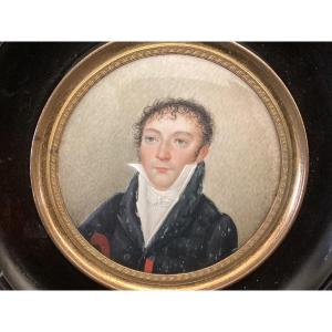 Miniature Sur Ivoire - Portrait D’homme , Fin XVIIIe Début XIXe - 1800