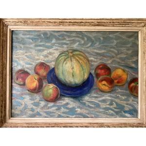 Pol Marie XXth - Oil On Canvas - Still Life With Fruits - Montparnasse Frame 70x53 Cm