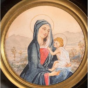 Henry Frugès 1874-1979 Miniature - The Virgin Mary And The Child Jesus 