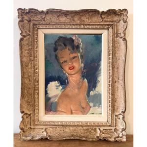 Ata Boxia - Portrait Of An Elegant Woman 1950-60 - Oil On Canvas + Montparnasse Frame