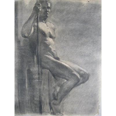 Large Drawing - Study Of A Naked Man - Warrior - Watchman - 1920-1940 - Art Deco