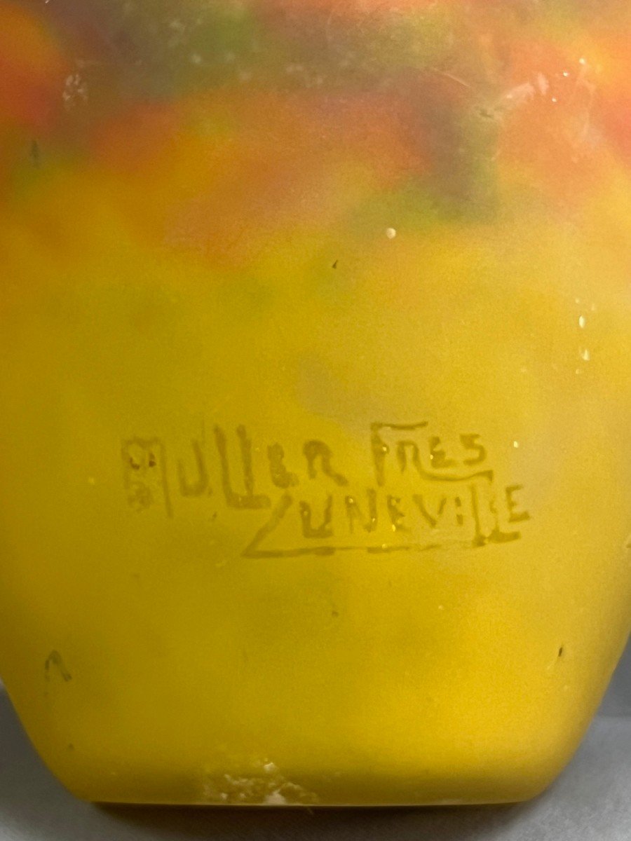 Muller Freres Luneville Glass Paste Vase Signed-photo-4