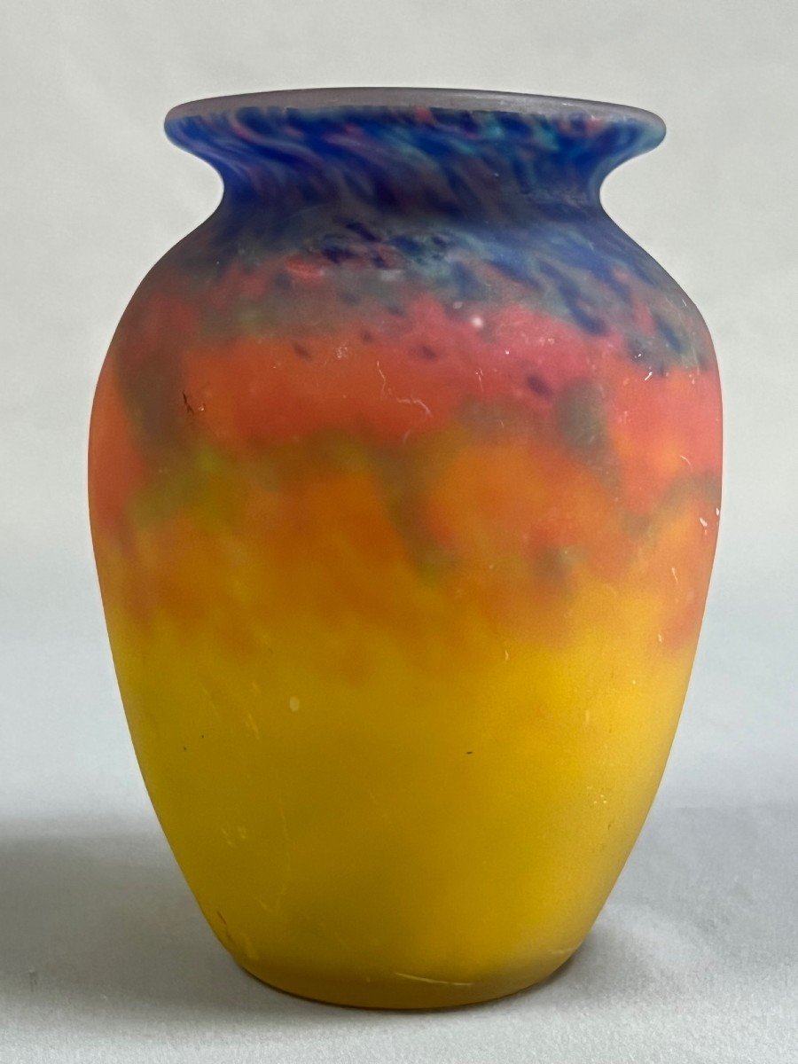 Muller Freres Luneville Glass Paste Vase Signed-photo-2