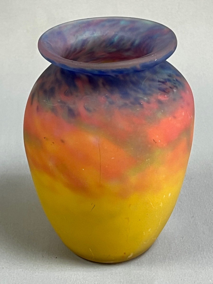Muller Freres Luneville Glass Paste Vase Signed-photo-5