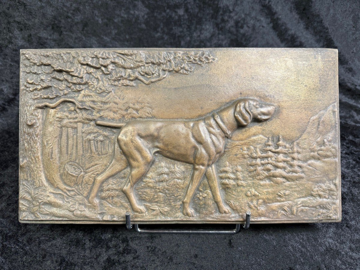 Hunting Bronze Plate Of Hunting Dog Looking To The Right 34 X 19-photo-6