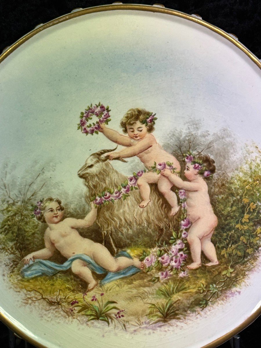 Rovina Unique Piece "earthenware Tambourin With Three Decorated Loves" To Place Or Hang-photo-2