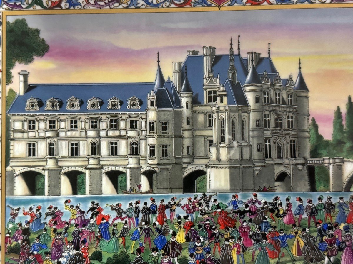  GRANDE MINIATURE SUR PORCELAINE DU CHÂTEAU DE CHENONCEAUX PAR JEAN GRADASSI -photo-3