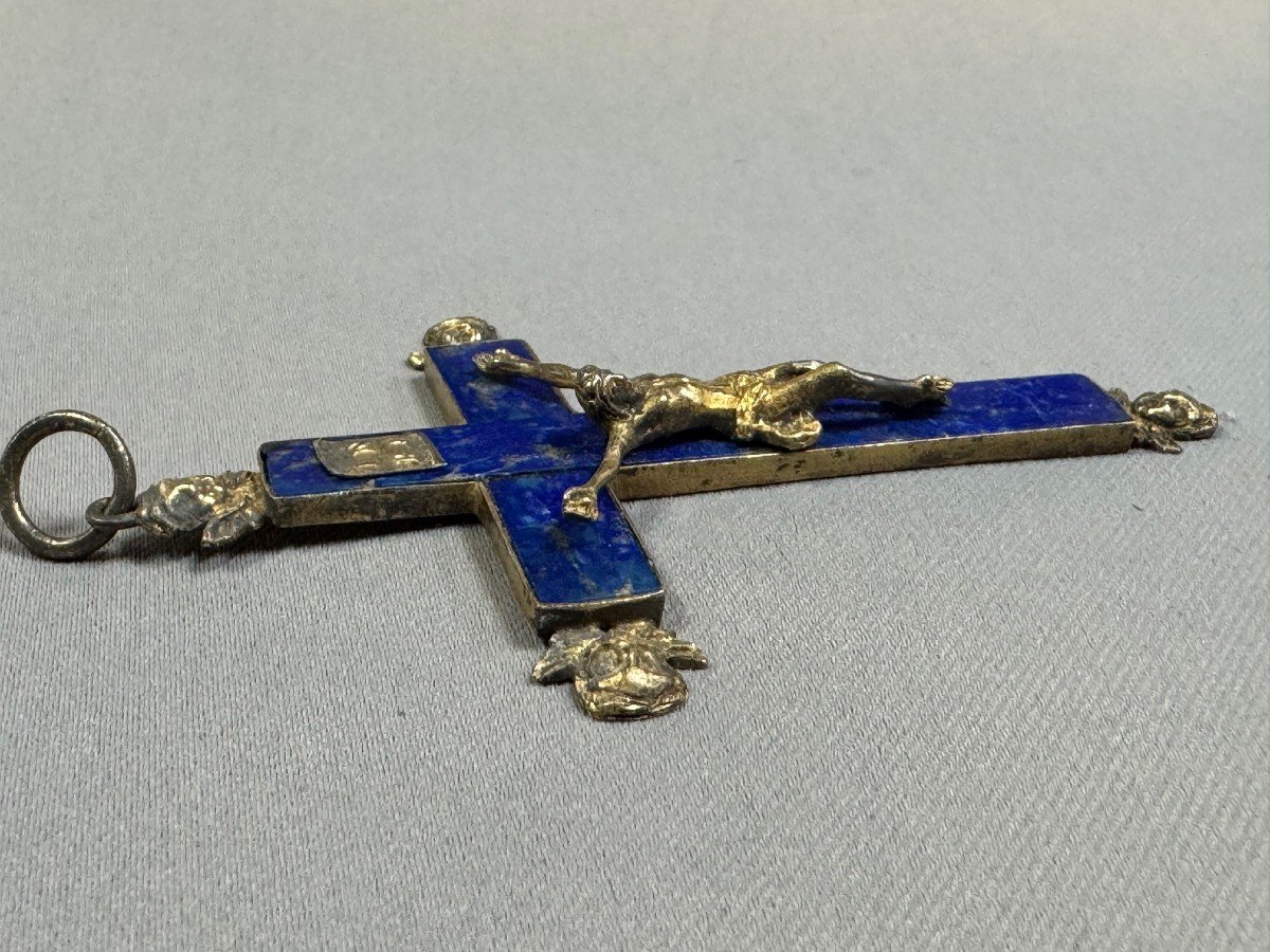 19th Century Cross On A Blue Lapis-lazuli Stone And Brass Background-photo-3