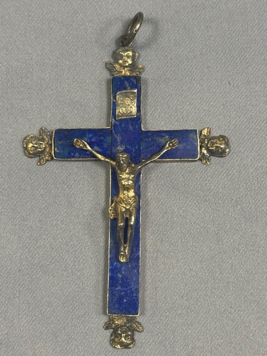 19th Century Cross On A Blue Lapis-lazuli Stone And Brass Background-photo-4