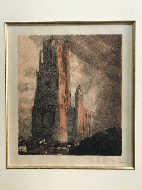 Jouve Paul (1878-1973) Lithograph Of The Cathedral Of Albi Signature In Red Pencil-photo-2