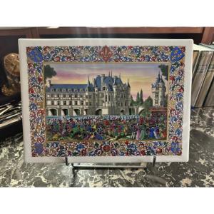  GRANDE MINIATURE SUR PORCELAINE DU CHÂTEAU DE CHENONCEAUX PAR JEAN GRADASSI 