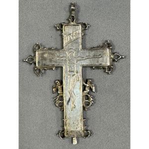 CROIX RELIQUAIRE  Du 18° Siècle (Sans doute en argent et sans poinçon)  pas nettoyée