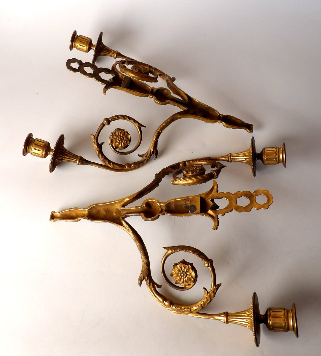 Pair Of Louis XVI Style Double Fire Wall Sconces-photo-3