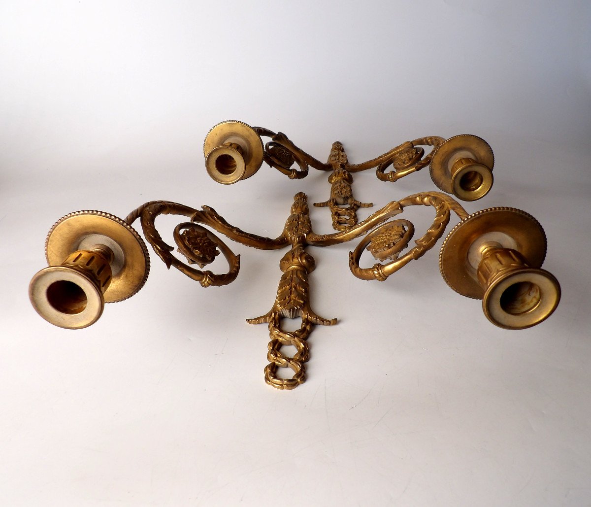 Pair Of Louis XVI Style Double Fire Wall Sconces-photo-4