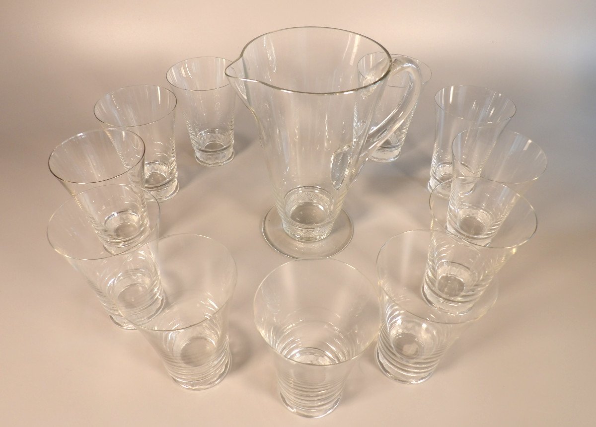 Service Of 11 Goblets And 1 Crystal Pitcher - Lalique "reims" Model