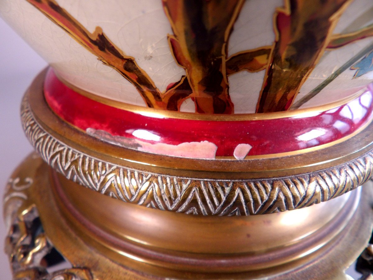 Paire De Grands Vases Asiatiques En Céramique émaillée-photo-5
