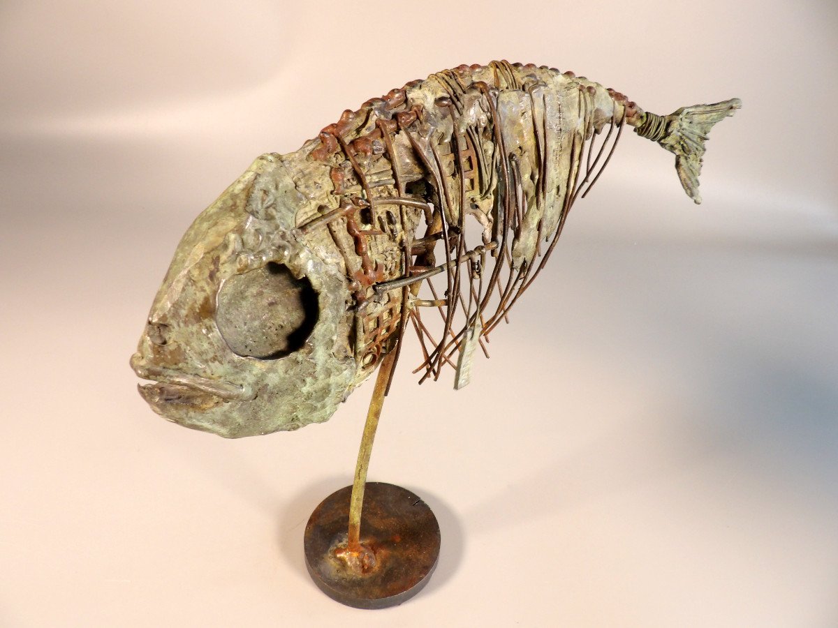 Steel & Lead Sculpture "fish" By Stéphane Merel-photo-4