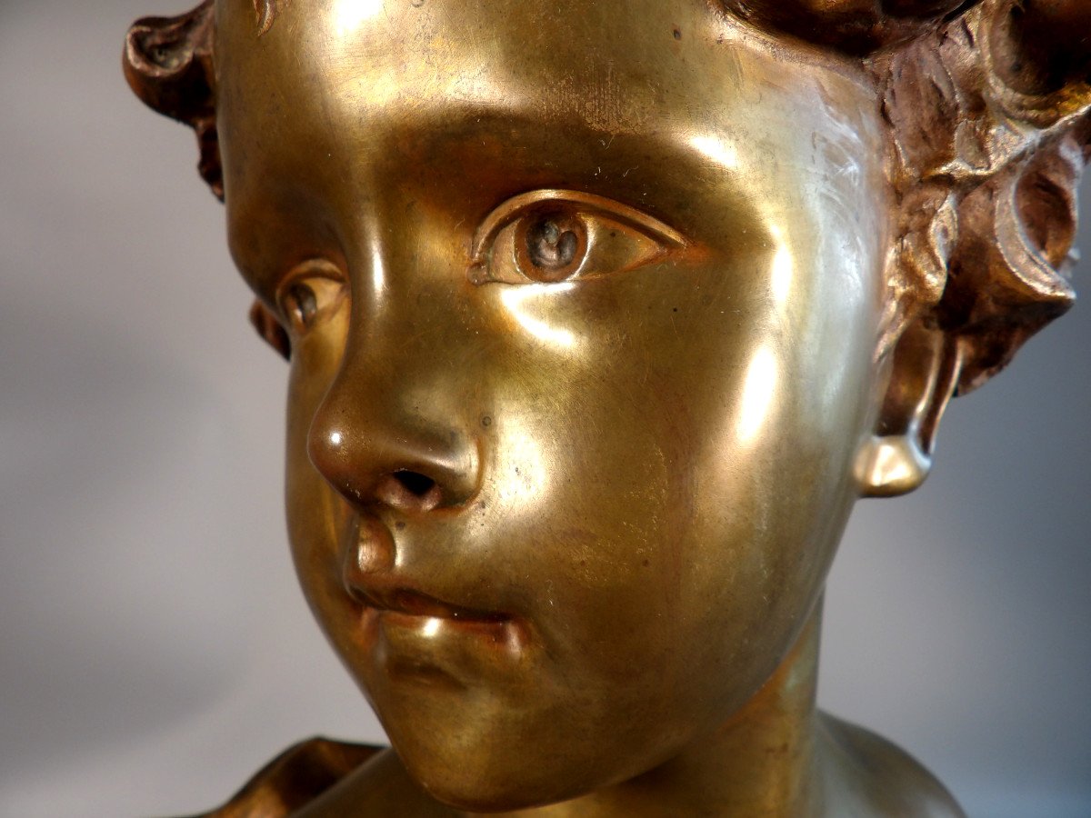 Bronze "bust Of A Little Girl" By Duray-photo-2