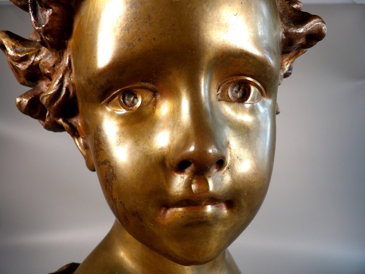 Bronze "bust Of A Little Girl" By Duray-photo-4