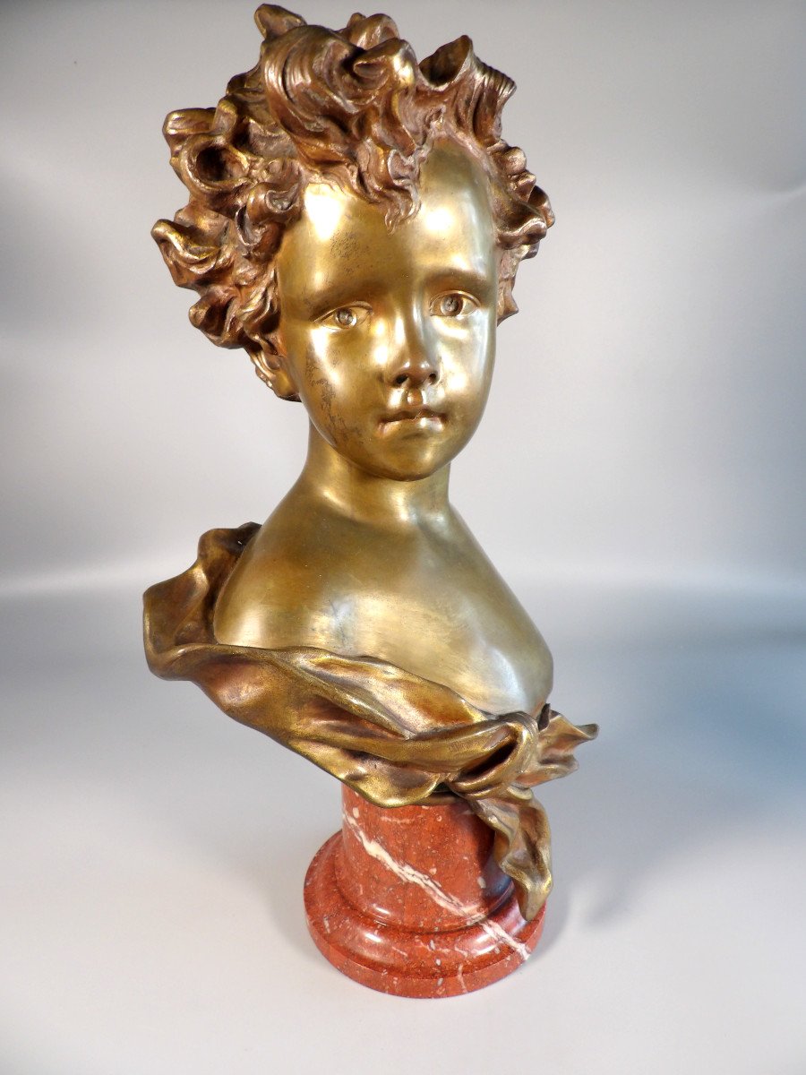 Bronze "bust Of A Little Girl" By Duray-photo-1