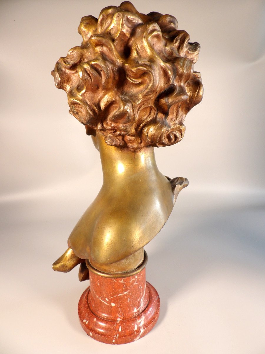 Bronze "bust Of A Little Girl" By Duray-photo-3