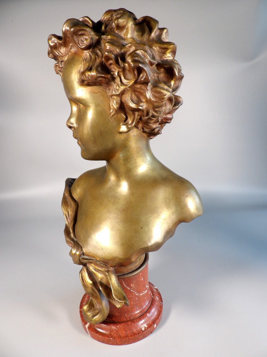 Bronze "bust Of A Little Girl" By Duray-photo-4