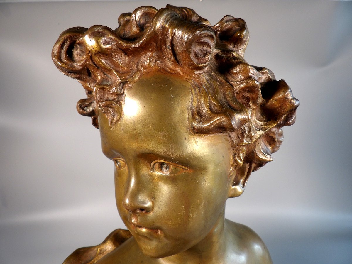 Bronze "bust Of A Little Girl" By Duray-photo-6