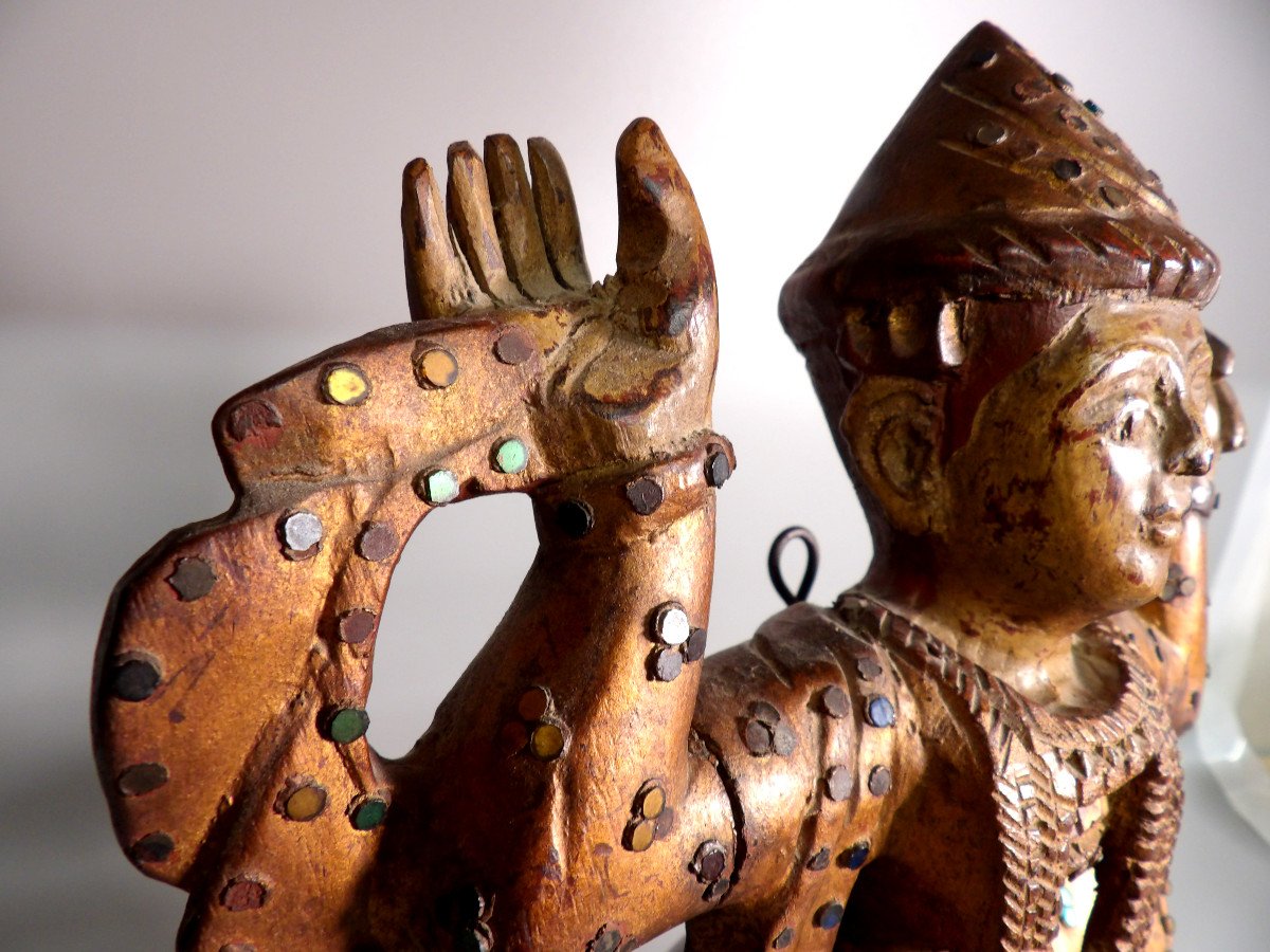 Ethnic Sculpture In Golden Wood-photo-6