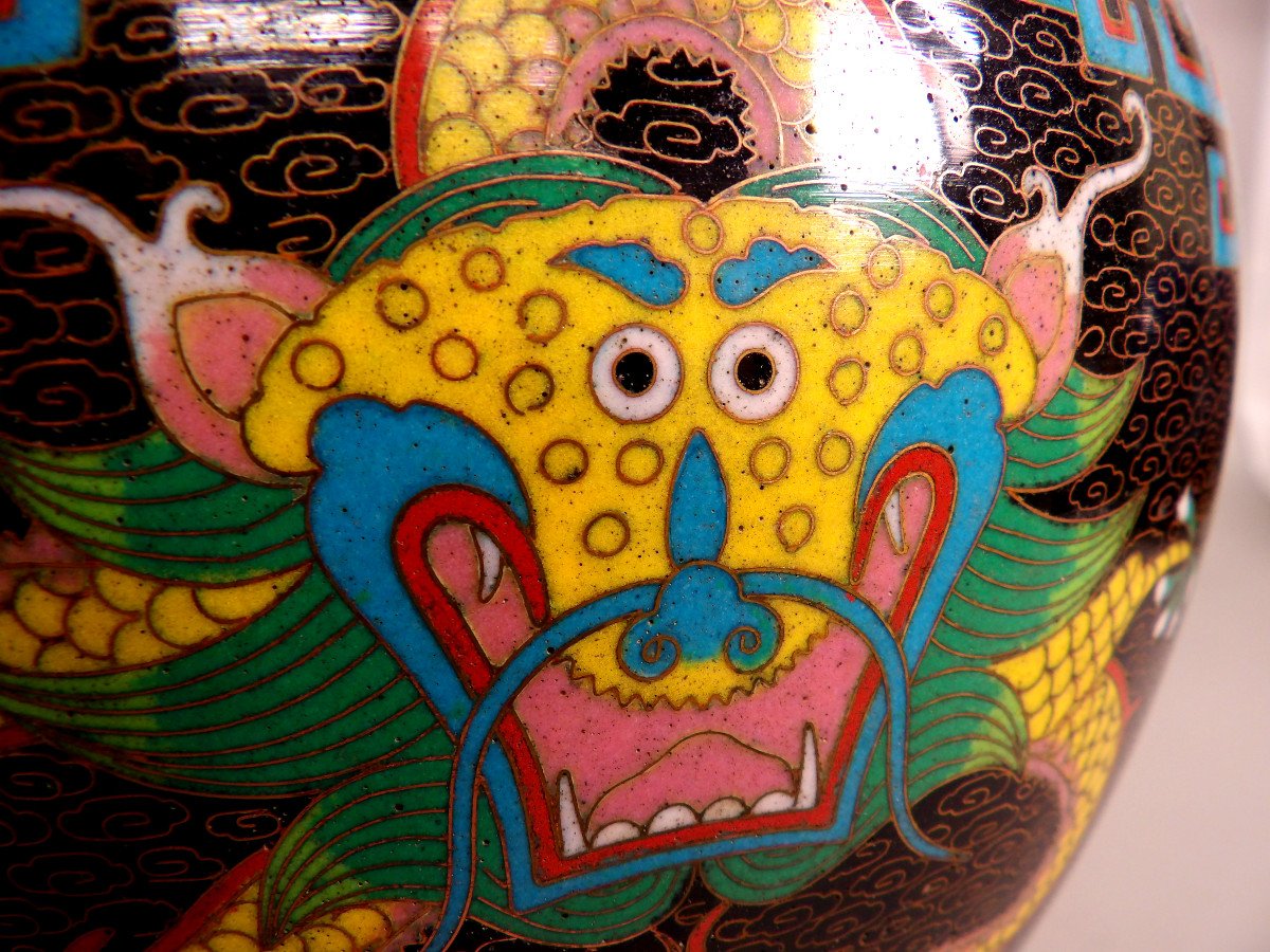 Asian Open Pot In Cloisonné Enamel-photo-3