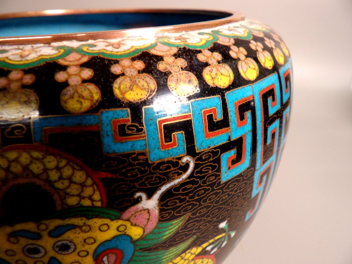 Asian Open Pot In Cloisonné Enamel-photo-4