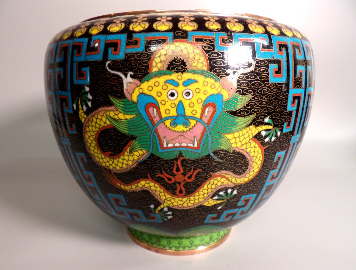 Asian Open Pot In Cloisonné Enamel-photo-1