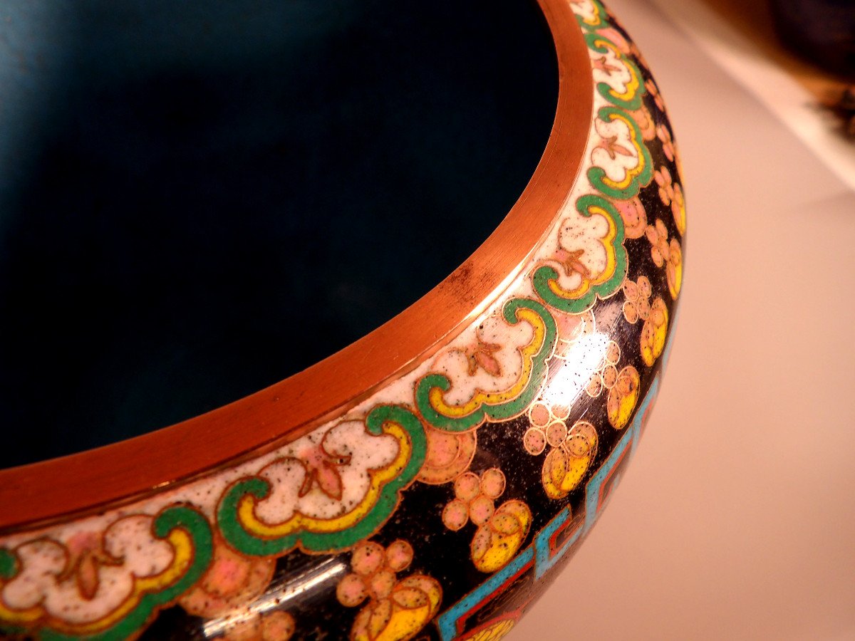 Asian Open Pot In Cloisonné Enamel-photo-3