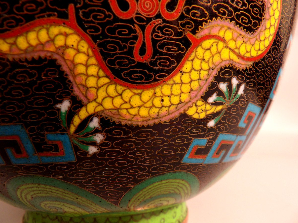 Asian Open Pot In Cloisonné Enamel-photo-4