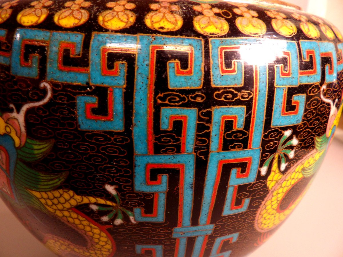 Asian Open Pot In Cloisonné Enamel-photo-5