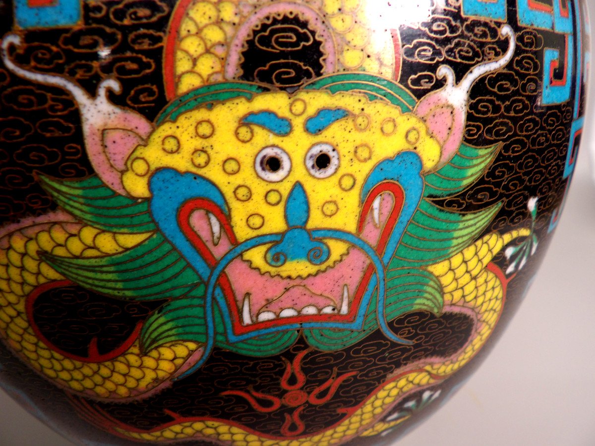 Asian Open Pot In Cloisonné Enamel-photo-8