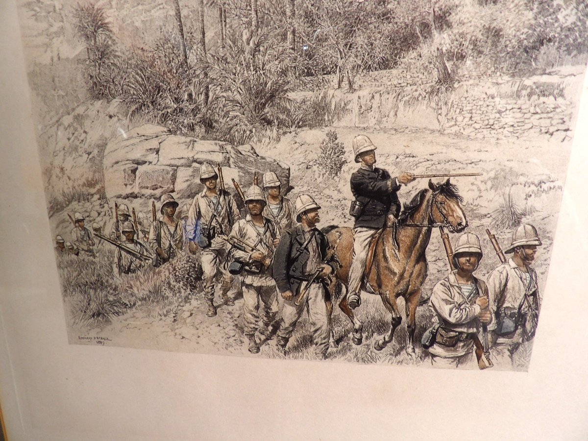 Polychrome Engraving By Edouard Detaille (1848-1912) - Marine Fusiliers On An Expedition-photo-4