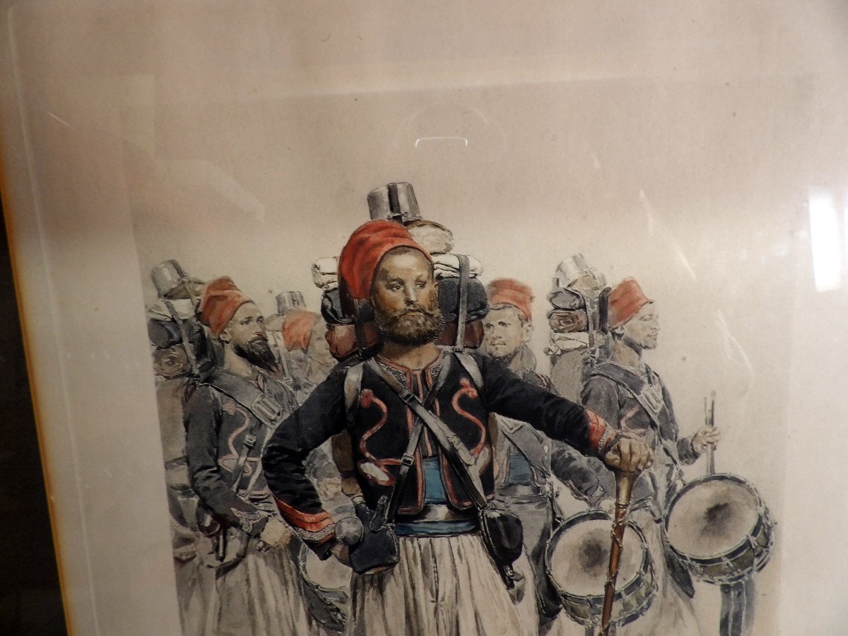 Polychrome Engraving By Edouard Detaille (1848-1912) - Zouaves-photo-3