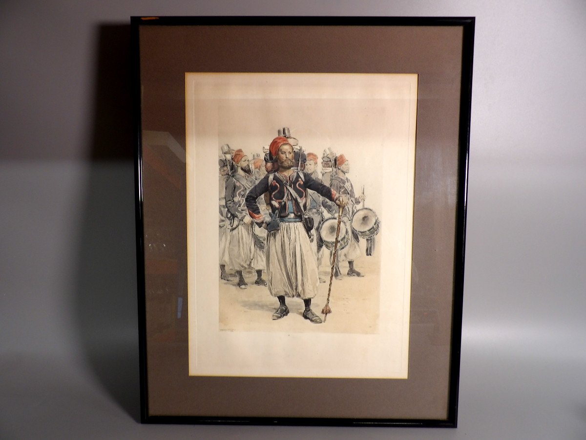 Polychrome Engraving By Edouard Detaille (1848-1912) - Zouaves