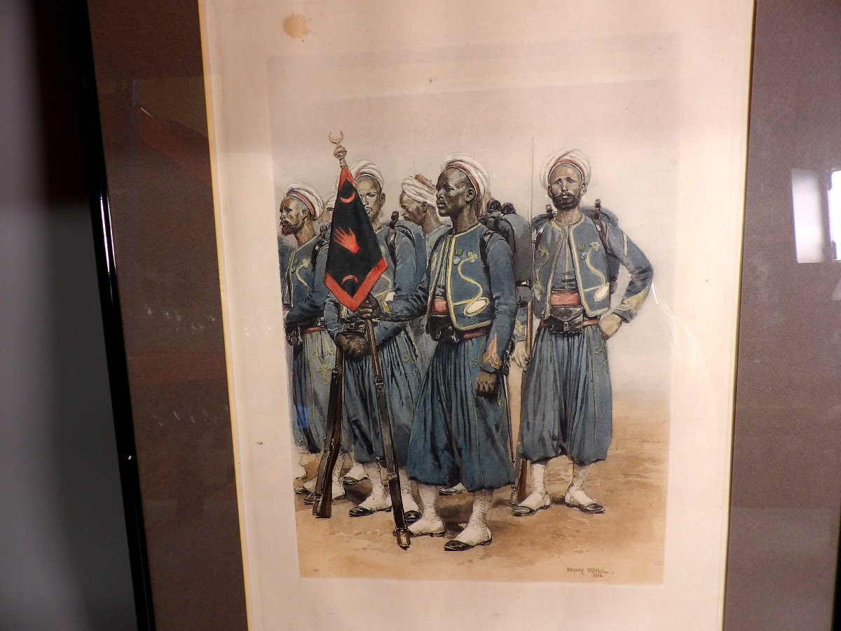 Polychrome Engraving By Edouard Detaille (1848-1912) - Riflemen-photo-2