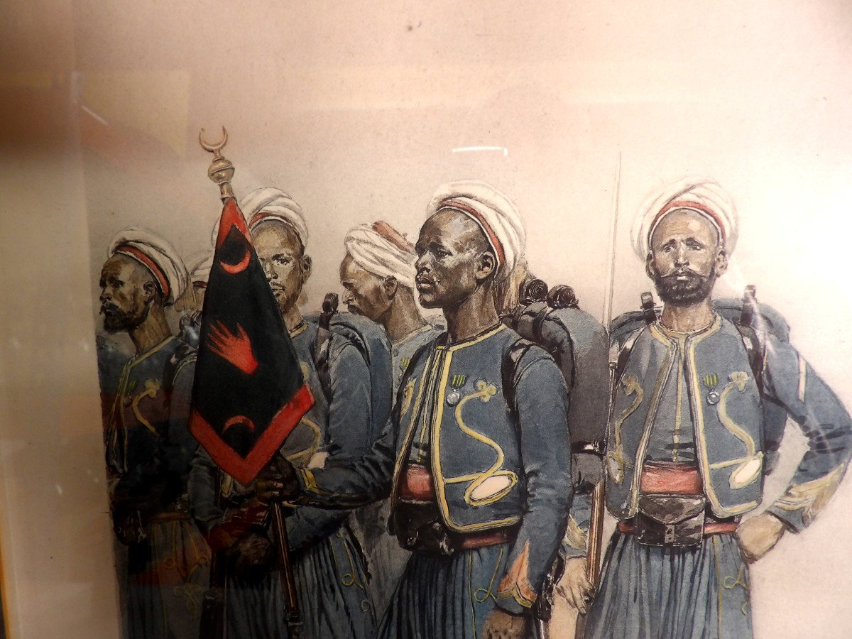 Gravure Polychrome Par Edouard Detaille (1848-1912) - Tirailleurs-photo-3