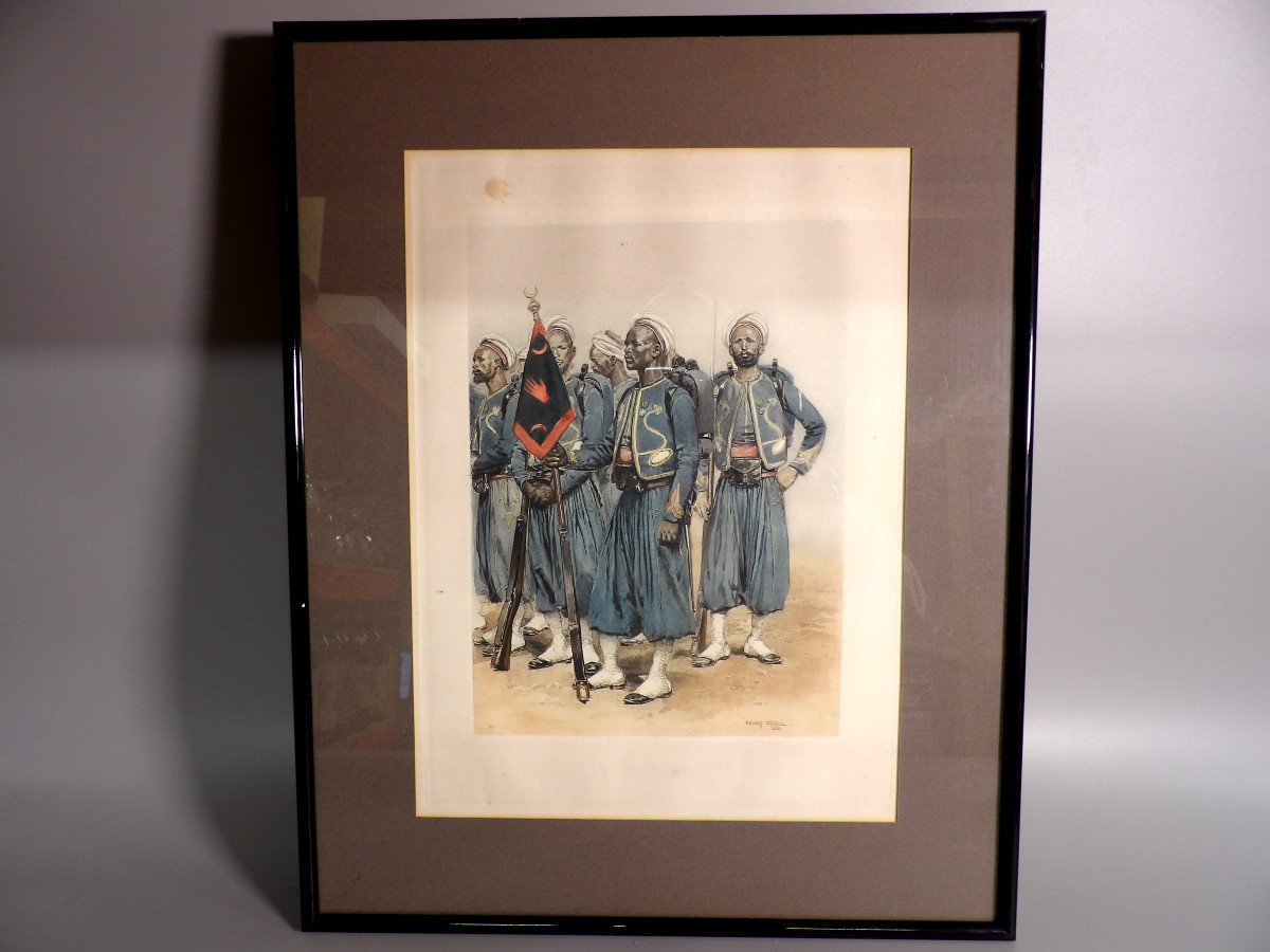 Gravure Polychrome Par Edouard Detaille (1848-1912) - Tirailleurs