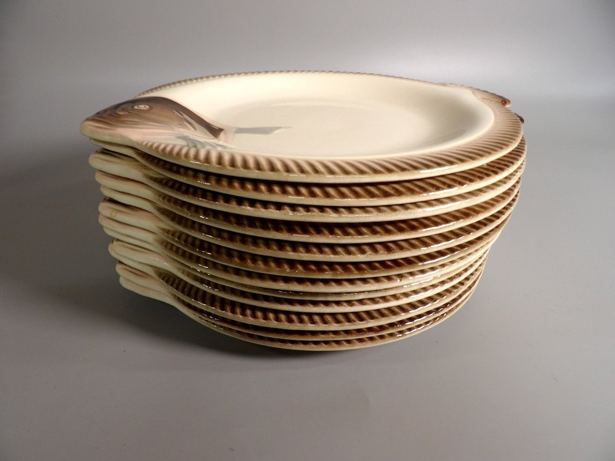 26-piece Fish And Shellfish Service In Crackle Earthenware By Longwy, Copenhagen Model-photo-2